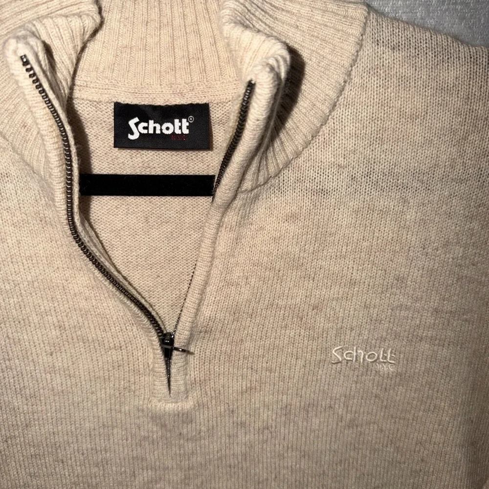 Schott NYC Men’s XL Lambswool Blend Quarter-Zip Knitted Jumper Sweater EUC‎